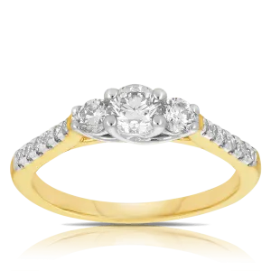 0.75ct TW Diamond Three Stone Engagement Ring in 9ct Yellow & White Gold