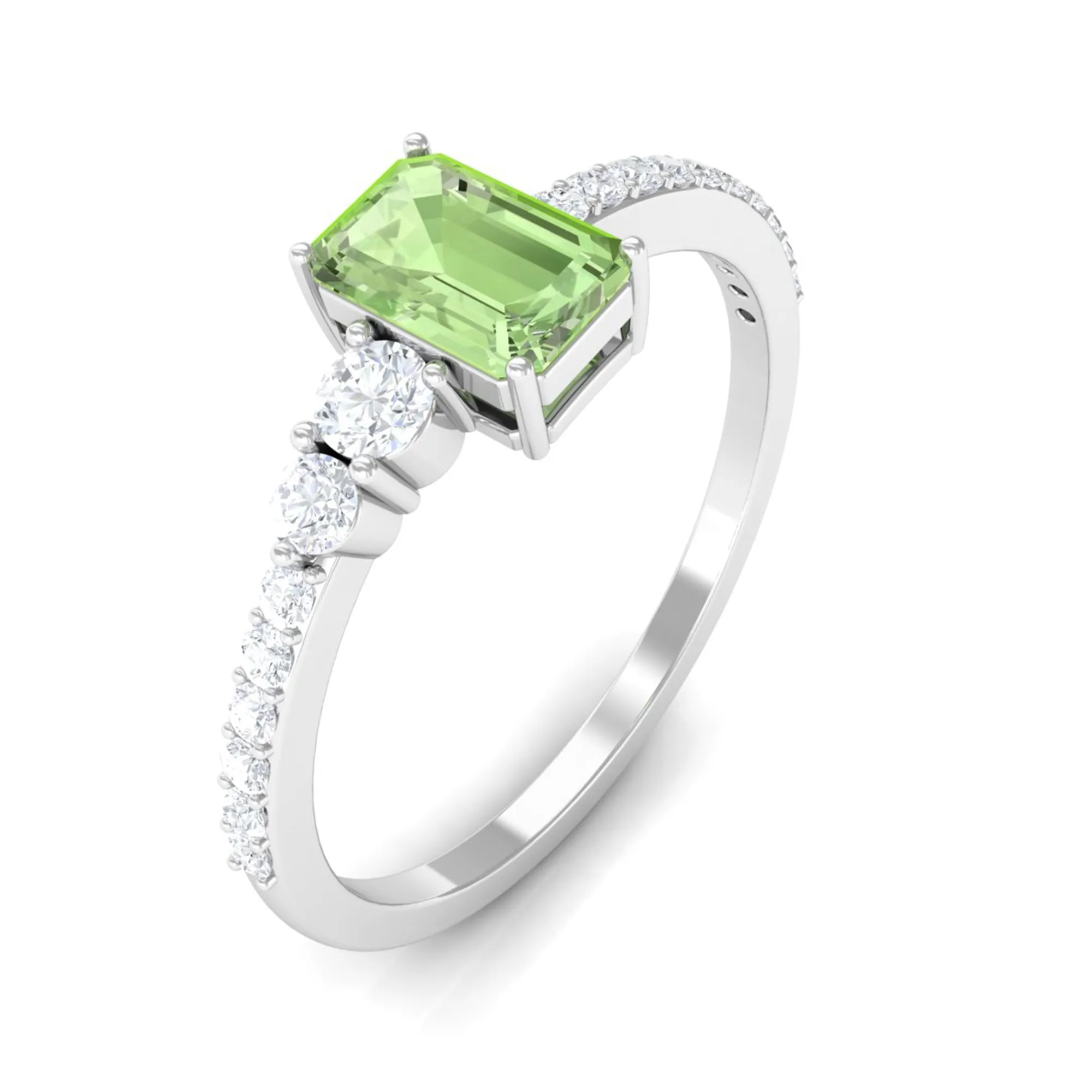 1 CT Emerald Cut Green Sapphire Solitaire Ring with Diamond