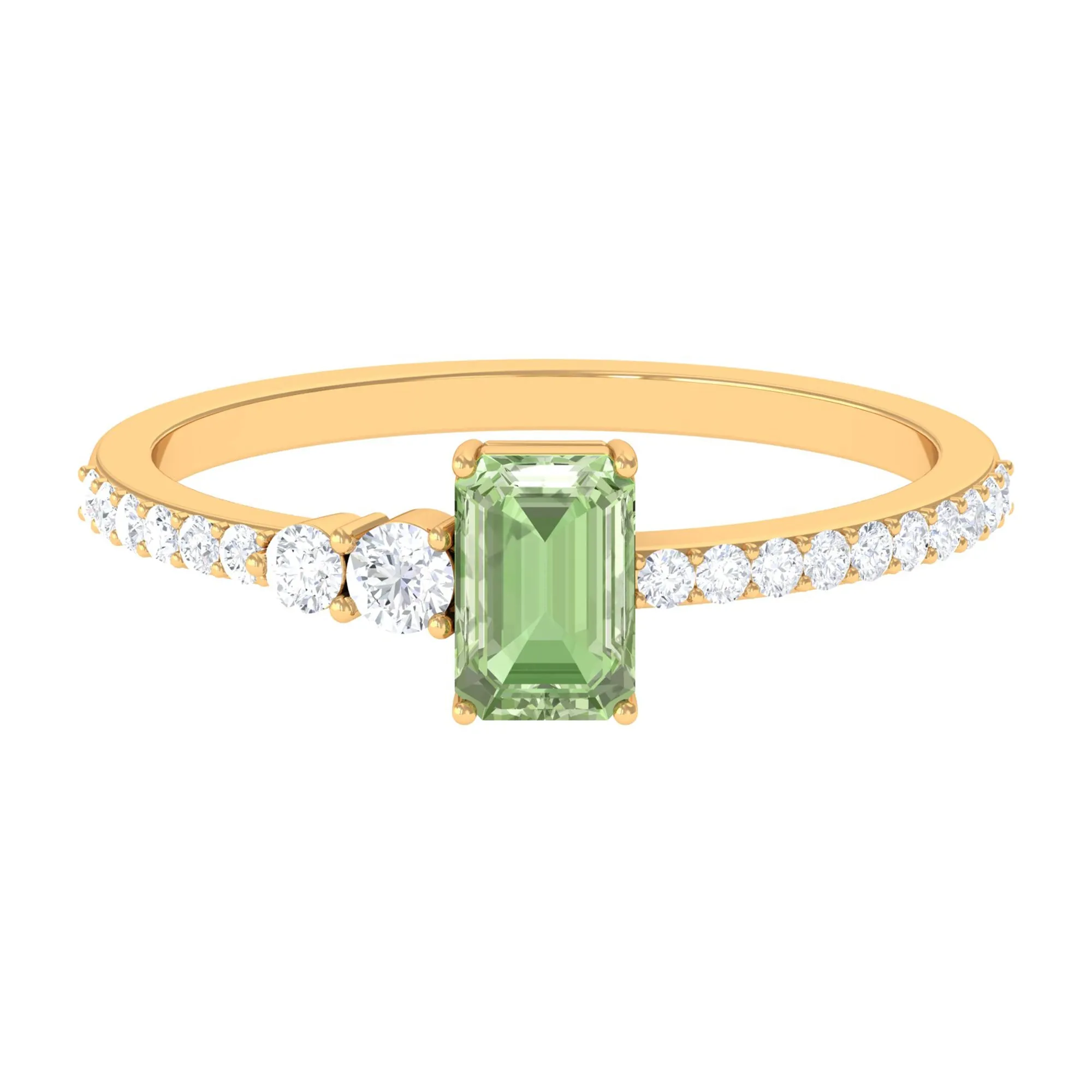 1 CT Emerald Cut Green Sapphire Solitaire Ring with Diamond