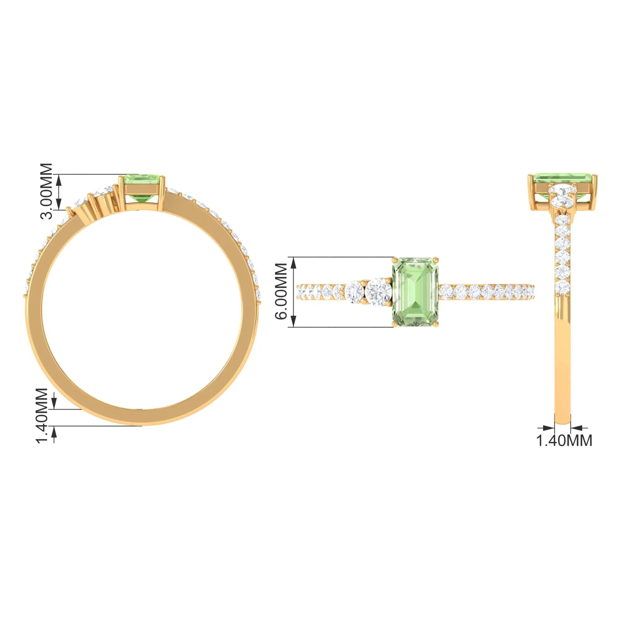 1 CT Emerald Cut Green Sapphire Solitaire Ring with Diamond