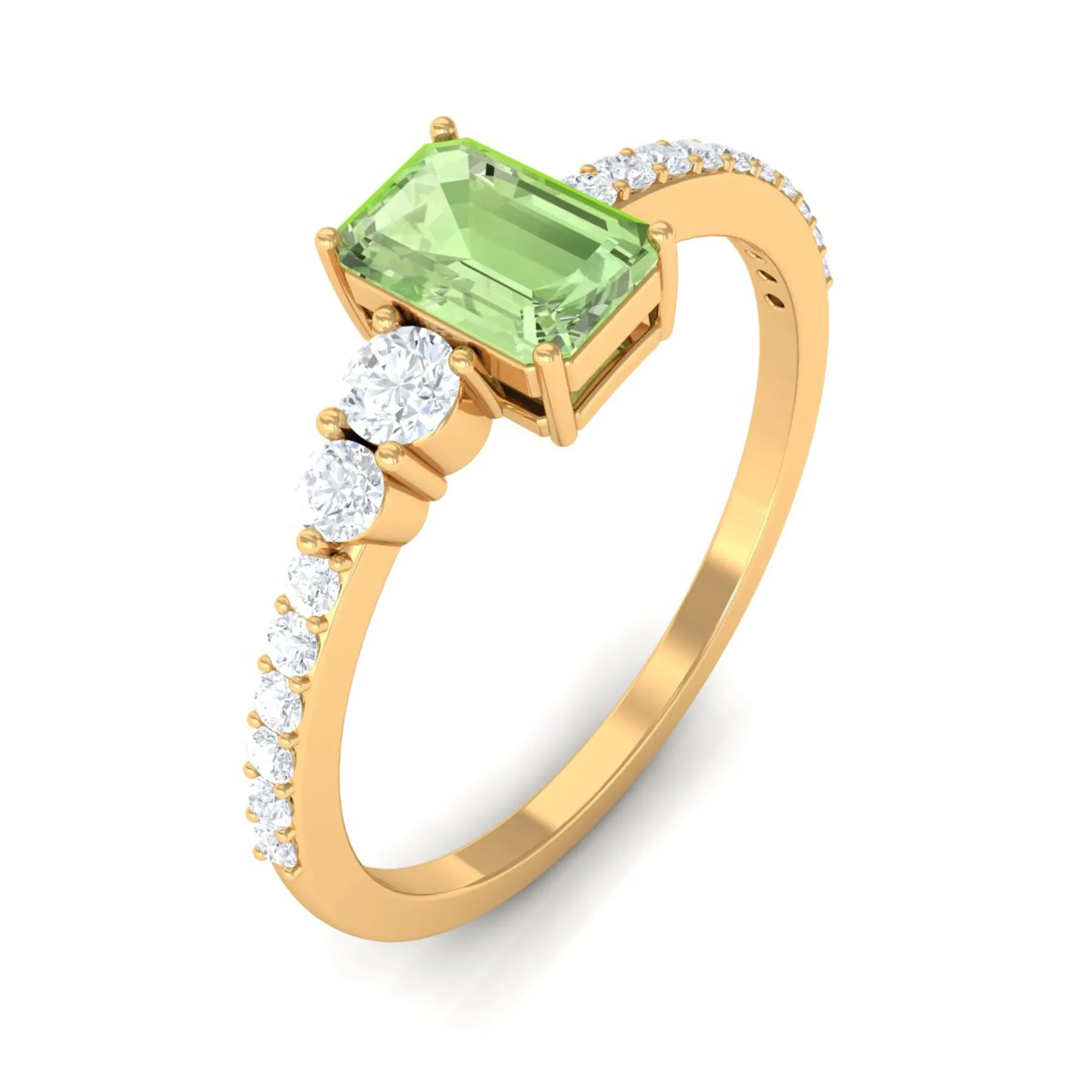 1 CT Emerald Cut Green Sapphire Solitaire Ring with Diamond