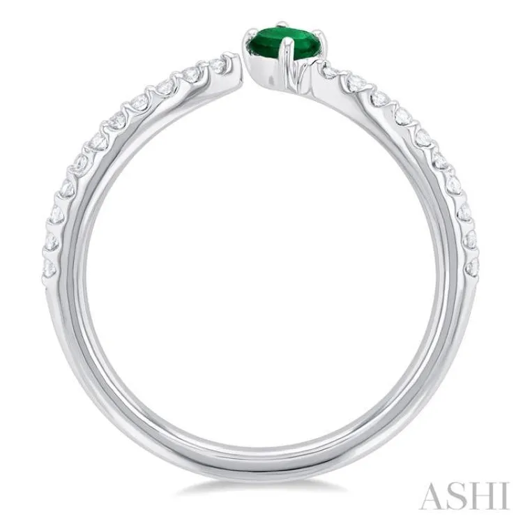 1/10 ctw Petite 4X3 MM Oval Cut Emerald and Round Cut Diamond Precious Fashion Ring in 10K White Gold