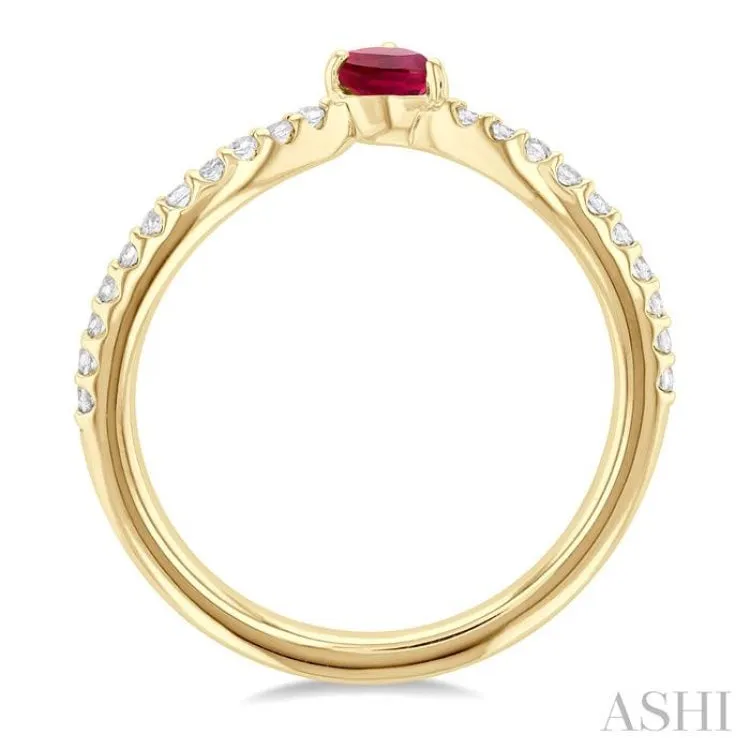 1/10 ctw Petite 4X3 MM Pear Cut Ruby and Round Cut Diamond Precious Fashion Ring in 10K Yellow Gold