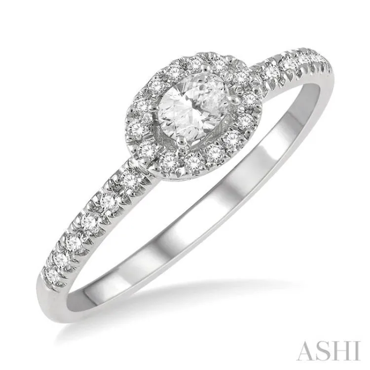 1/3 ctw Oval Shape Round Cut Diamond Fashion Ring with 1/6 ctw Oval Cut Center Stone in 14K White Gold