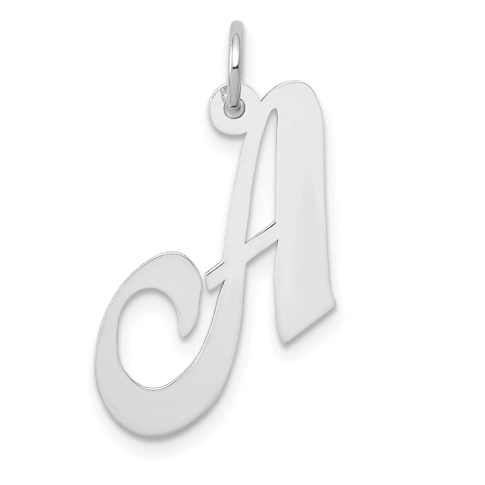 14K White Gold Medium Size Fancy Script Design Letter A Initial Pendant