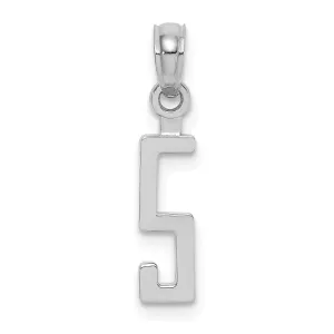 14K White Gold Polished Finished Block Script Design Number 5 Charm Pendant