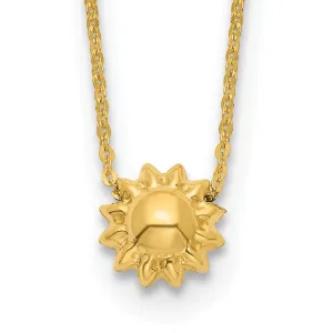 14k Yellow Gold Semi-Solid Polished Finish 3-Dimensional Puffed Sun Style Pendant in a 16.5-Inch Cable Chain Necklace Set