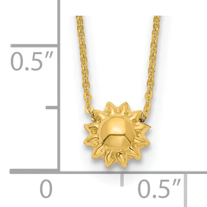 14k Yellow Gold Semi-Solid Polished Finish 3-Dimensional Puffed Sun Style Pendant in a 16.5-Inch Cable Chain Necklace Set