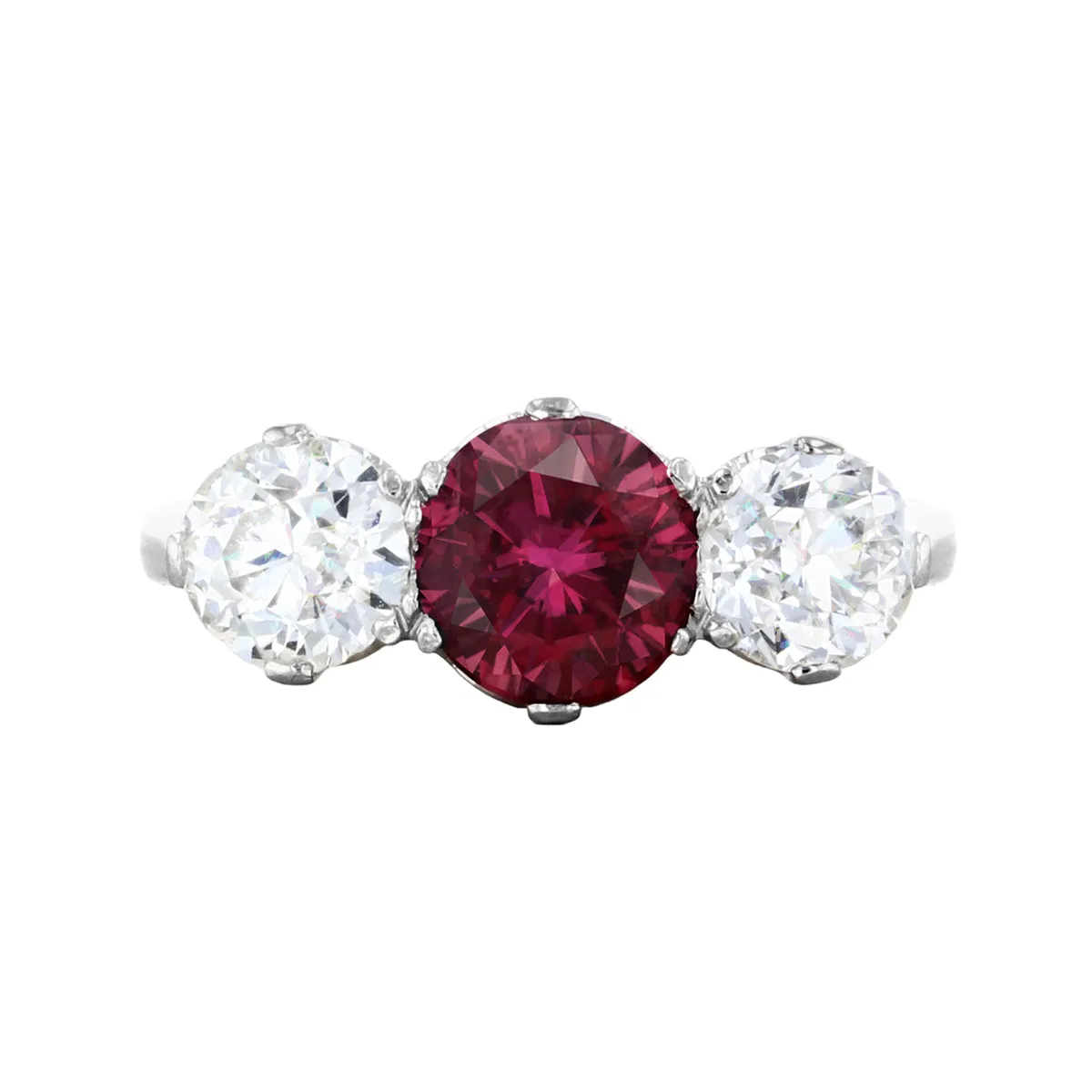 1.55ct Ruby and Diamond Three Stone Ring | Pre-Loved | 18K White Gold