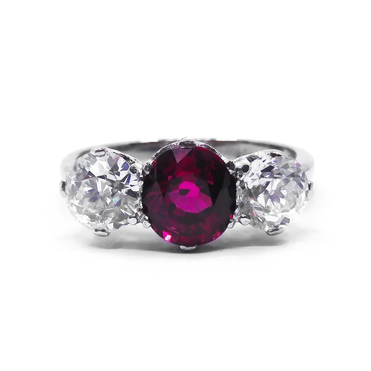 1.55ct Ruby and Diamond Three Stone Ring | Pre-Loved | 18K White Gold