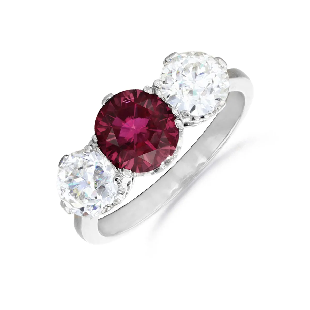 1.55ct Ruby and Diamond Three Stone Ring | Pre-Loved | 18K White Gold