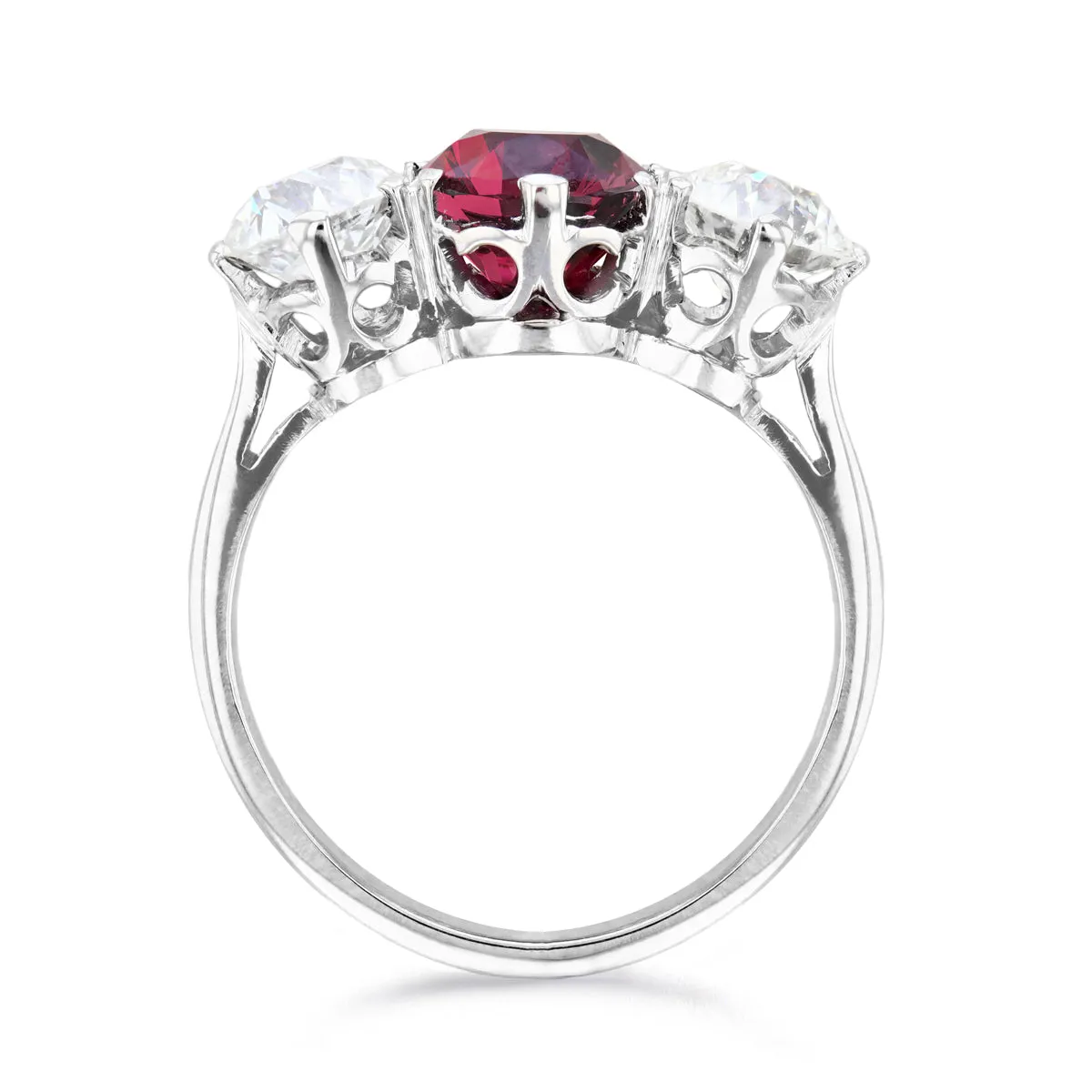 1.55ct Ruby and Diamond Three Stone Ring | Pre-Loved | 18K White Gold