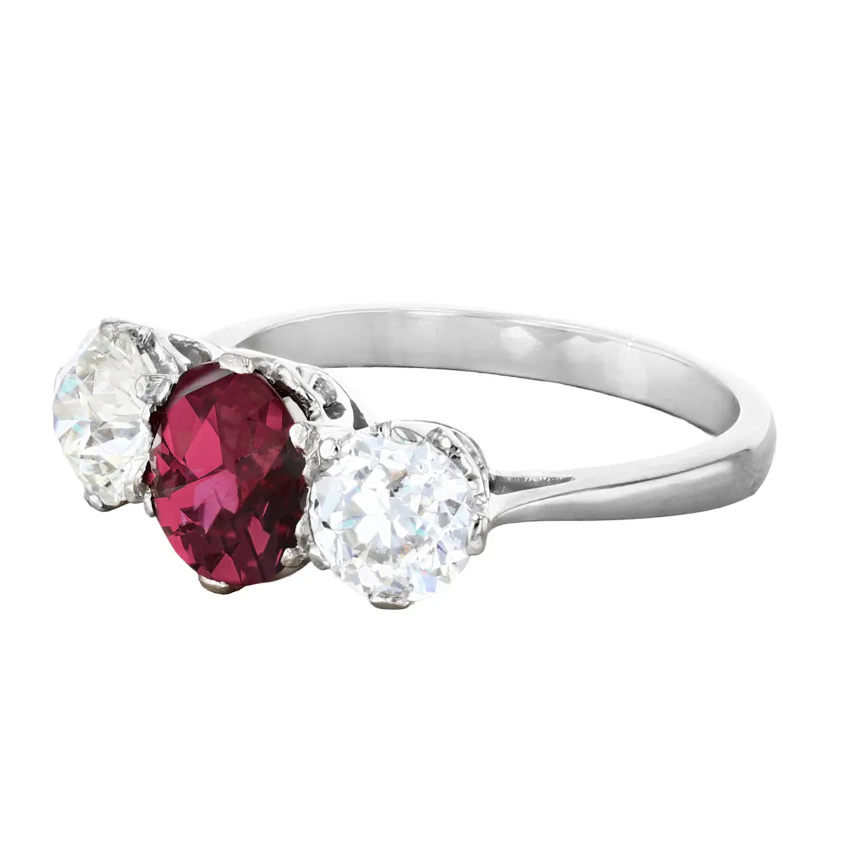 1.55ct Ruby and Diamond Three Stone Ring | Pre-Loved | 18K White Gold