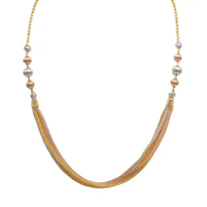 22K Multi Tone Gold Chain W/ Draped Wheat Link Chains & Large Side Ball Accents