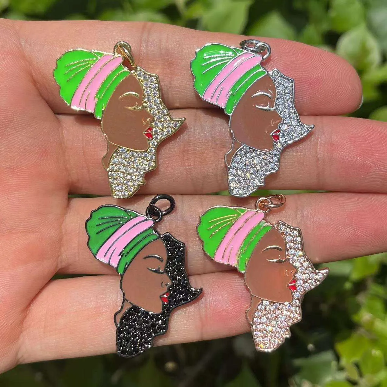 5PCS Africa Map Pendant with Cubic Zirconia Accent