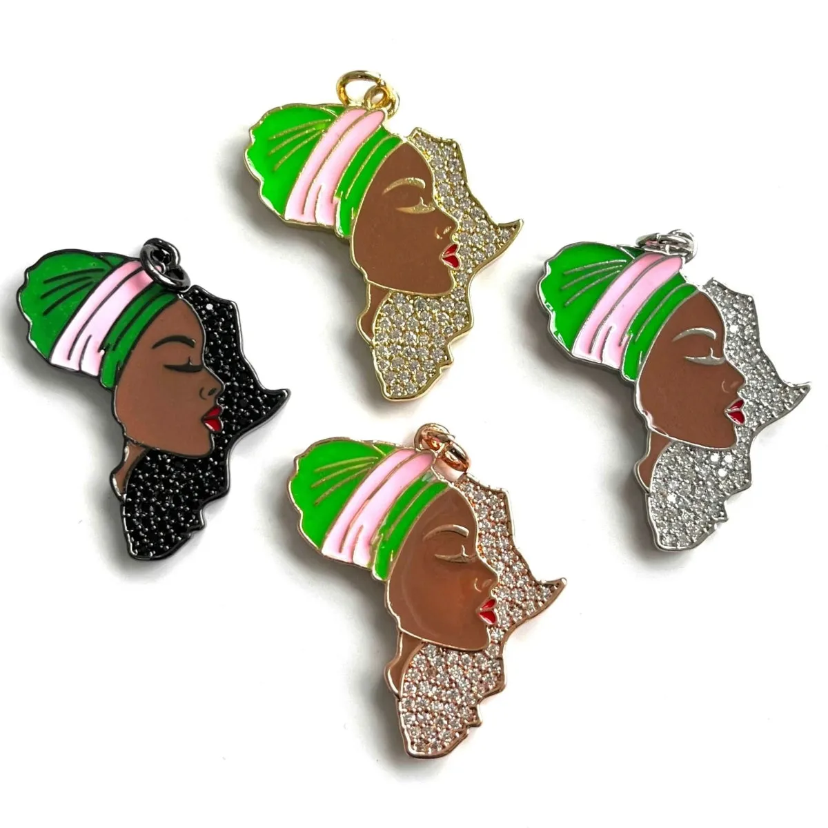 5PCS Africa Map Pendant with Cubic Zirconia Accent