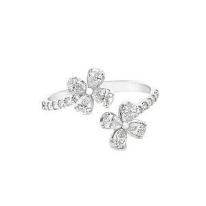 .71ct 18k White Gold Diamond Flower Bypass Ring