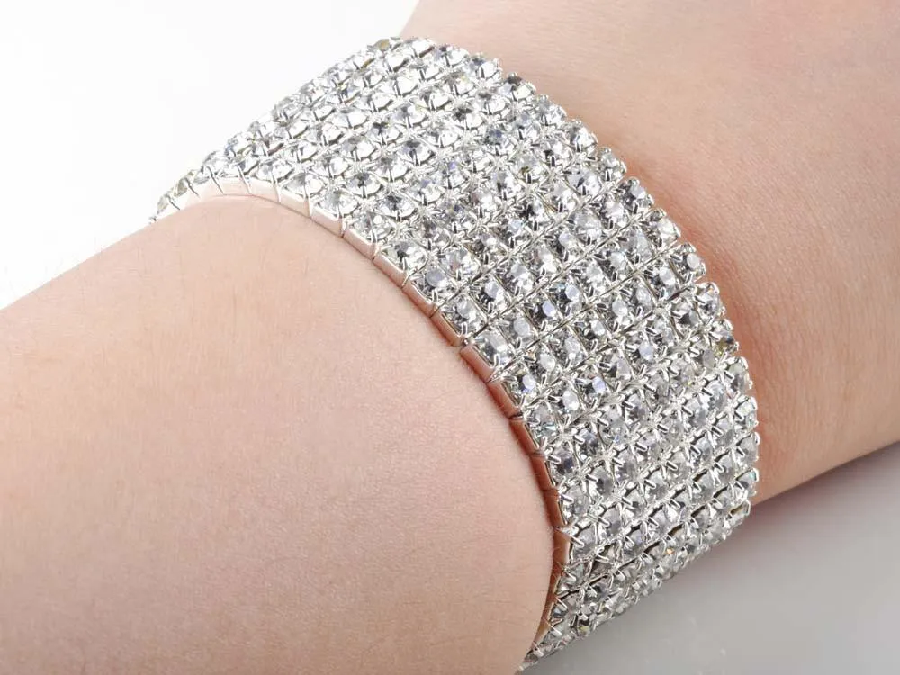 8 Rows Crystal Rhinestone Elastic Bridal Bracelet