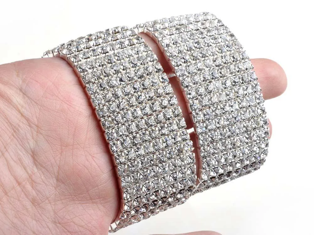 8 Rows Crystal Rhinestone Elastic Bridal Bracelet