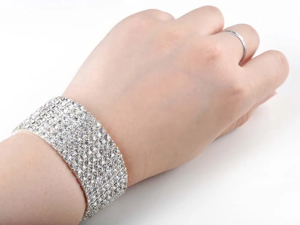 8 Rows Crystal Rhinestone Elastic Bridal Bracelet