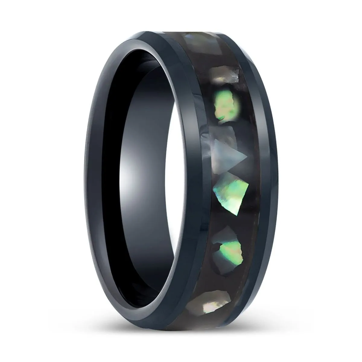 ABALONX | Black Tungsten Ring, Black Resin & Abalone Shell Inlay