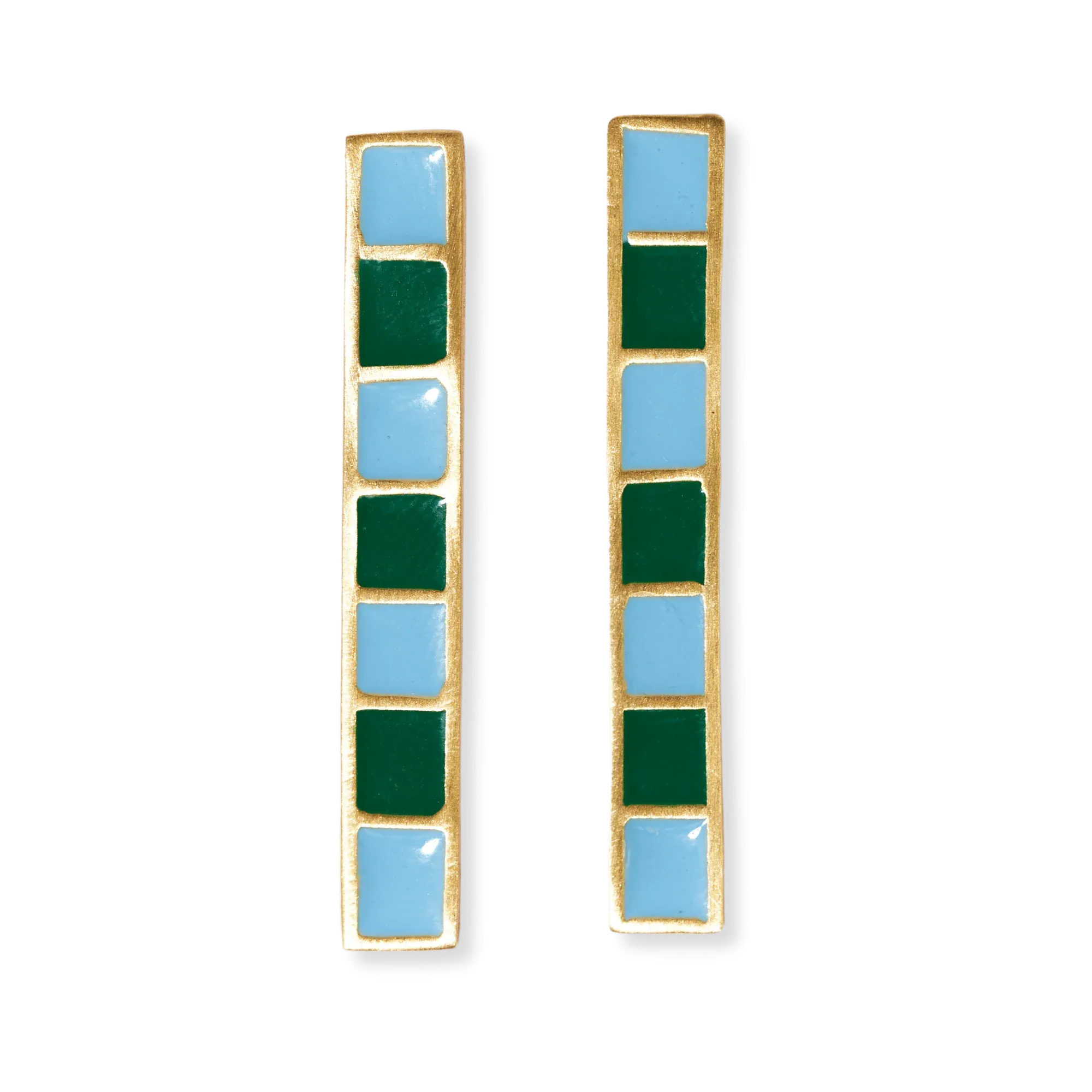 Adele Colorblock Enamel Bar Earrings Green/Light Blue