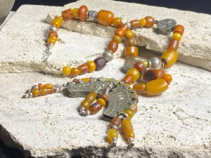 Amber Prayer Bead & Antique Silver Necklace