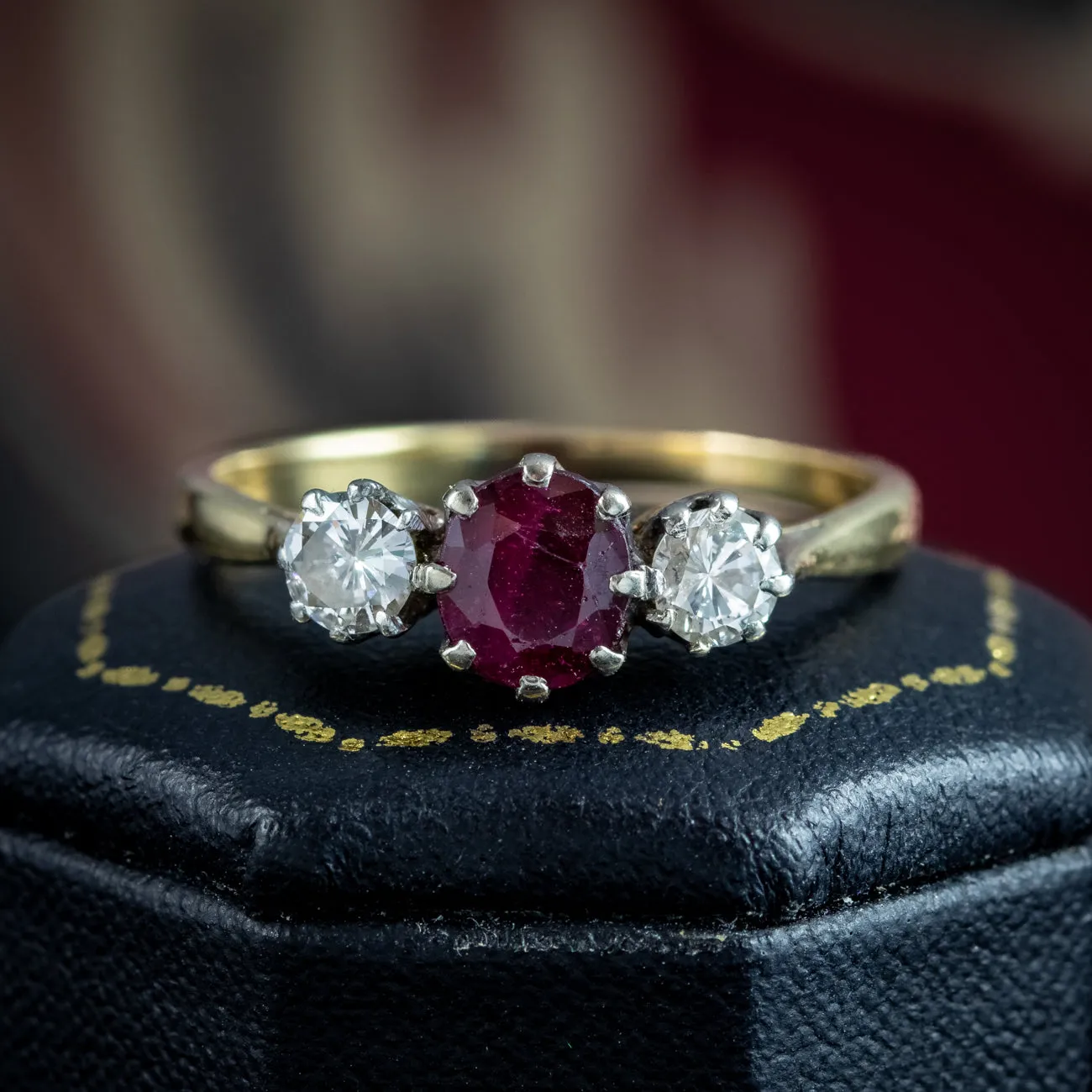 Antique Edwardian Ruby Diamond Trilogy Ring 0.80ct Ruby