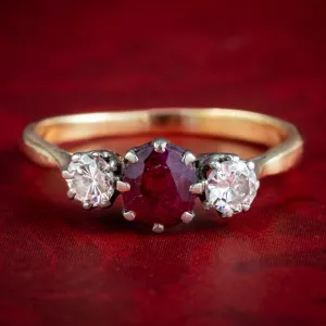 Antique Edwardian Ruby Diamond Trilogy Ring 0.80ct Ruby