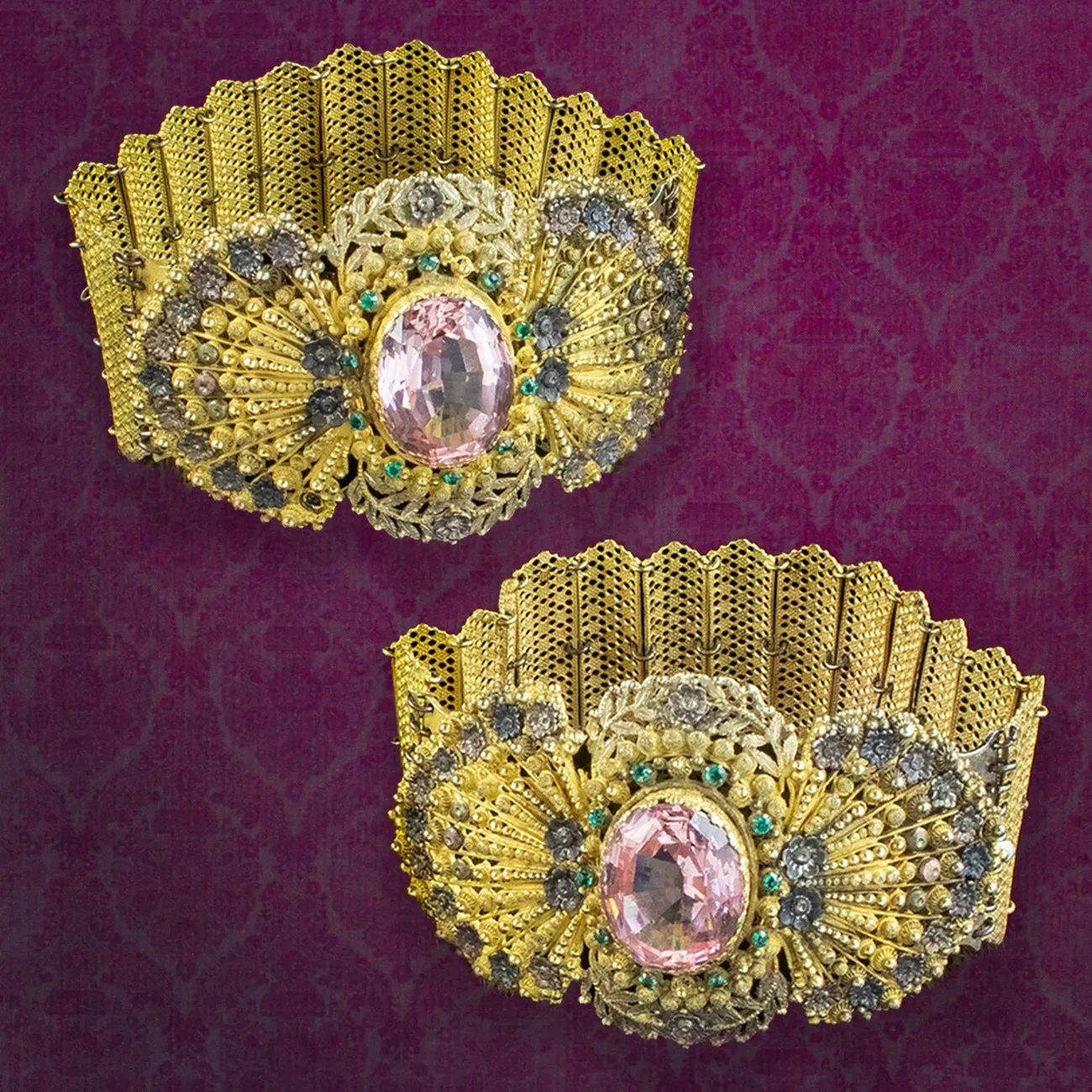 Antique Georgian Pink Paste Double Bracelet And Collar Set