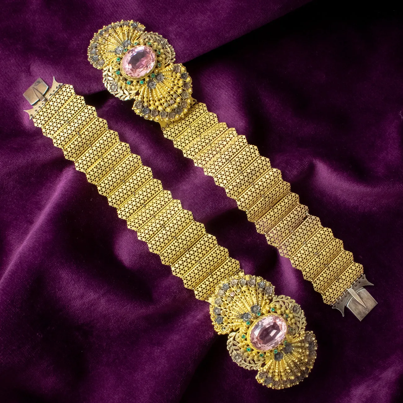 Antique Georgian Pink Paste Double Bracelet And Collar Set