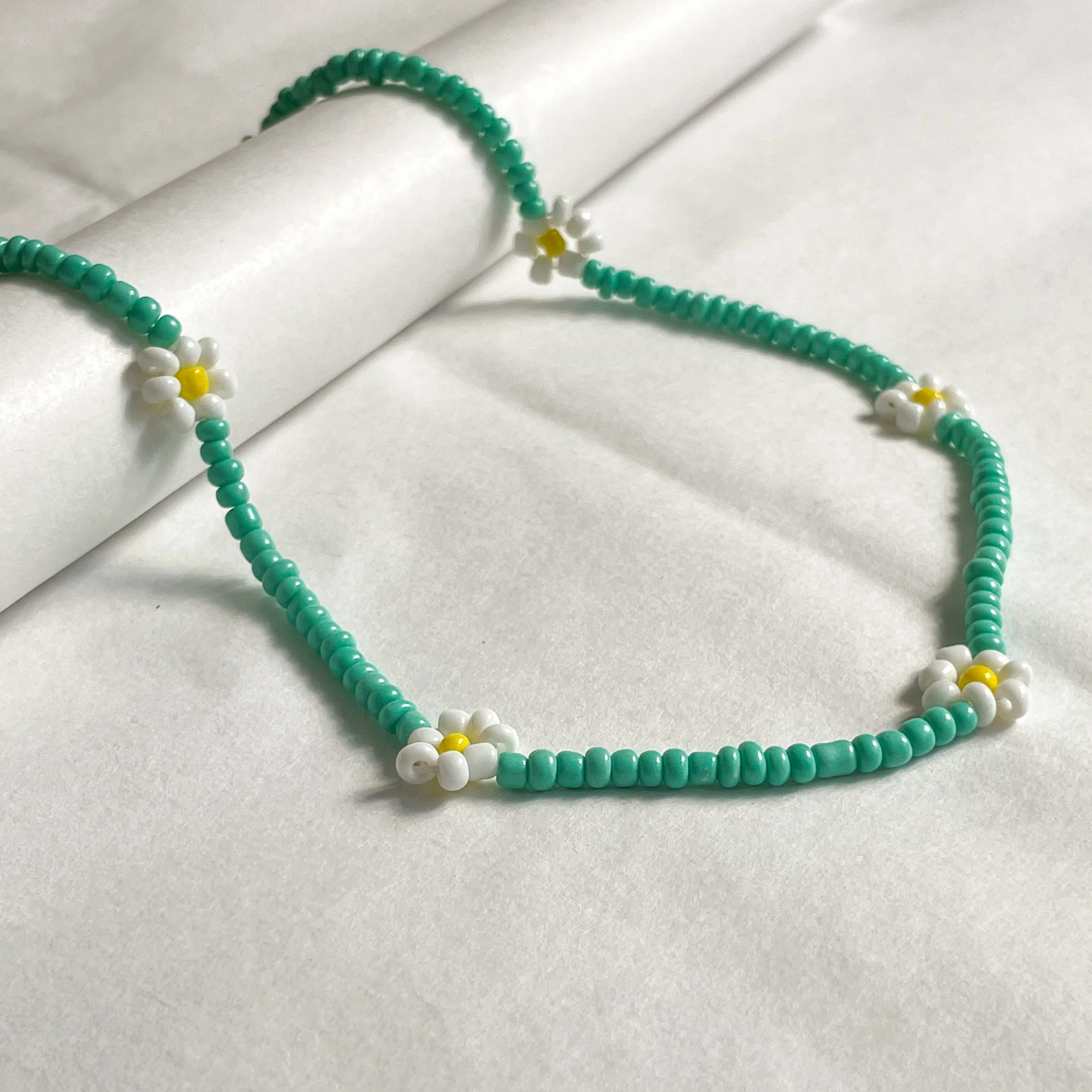 Aqua Daisy Bead Necklace