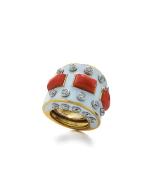 Bastille Ring, Coral, White Enamel