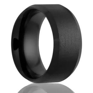 Black Ceramic Beveled Edge Men's Ring - Size 10.5