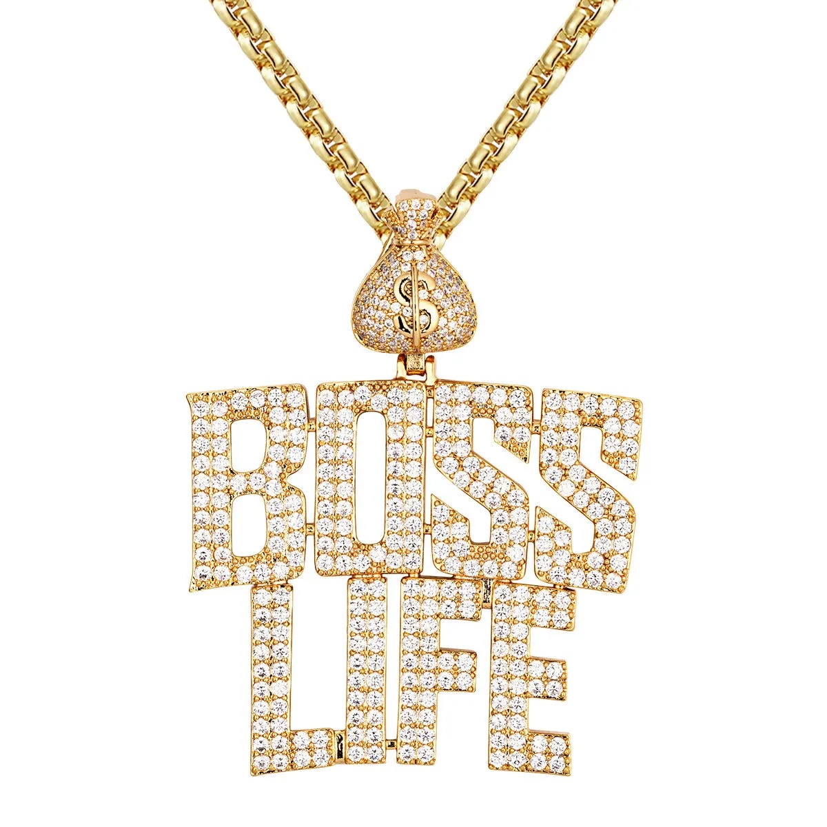 Boss Life Money Rich Dollar Bag Mens Gold Tone Custom Pendant