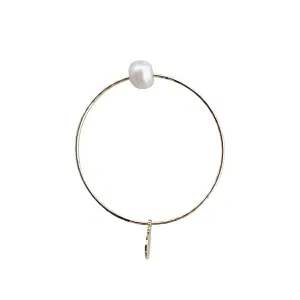 Bracelet with Light Pink Pearl and Charm, 7.5in