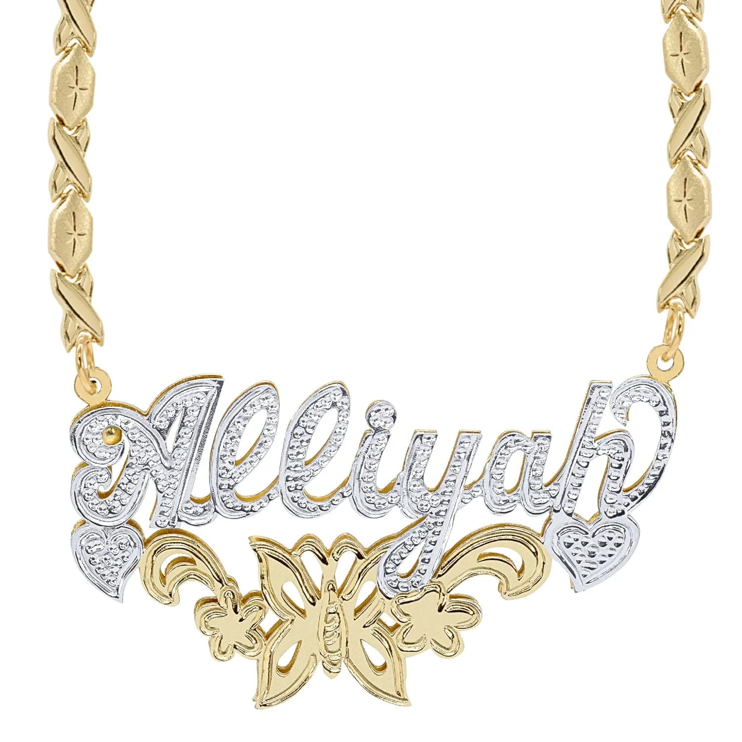 Butterfly Double Plated Name Necklace with Xoxo Chain