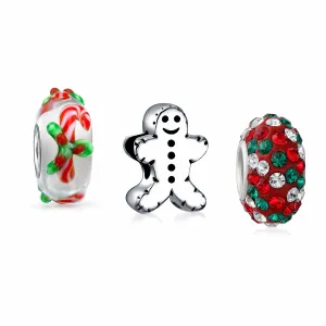 Christmas Charm Bead Set Gingerbread Candy Cane and Cookie for Bracelets