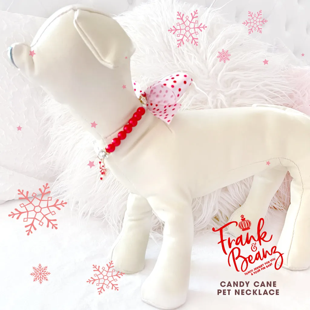 Christmas Dog Collar Necklace Red Pearl Cat Necklace Candy Cane Personalized Fancy Pet Jewelry