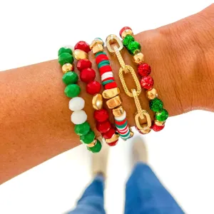 Christmas Red White Green Gold Bracelet Stack