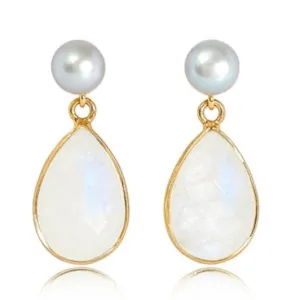 Clara Grey Cultured Freshwater Pearl & Moonstone Drop Earrings