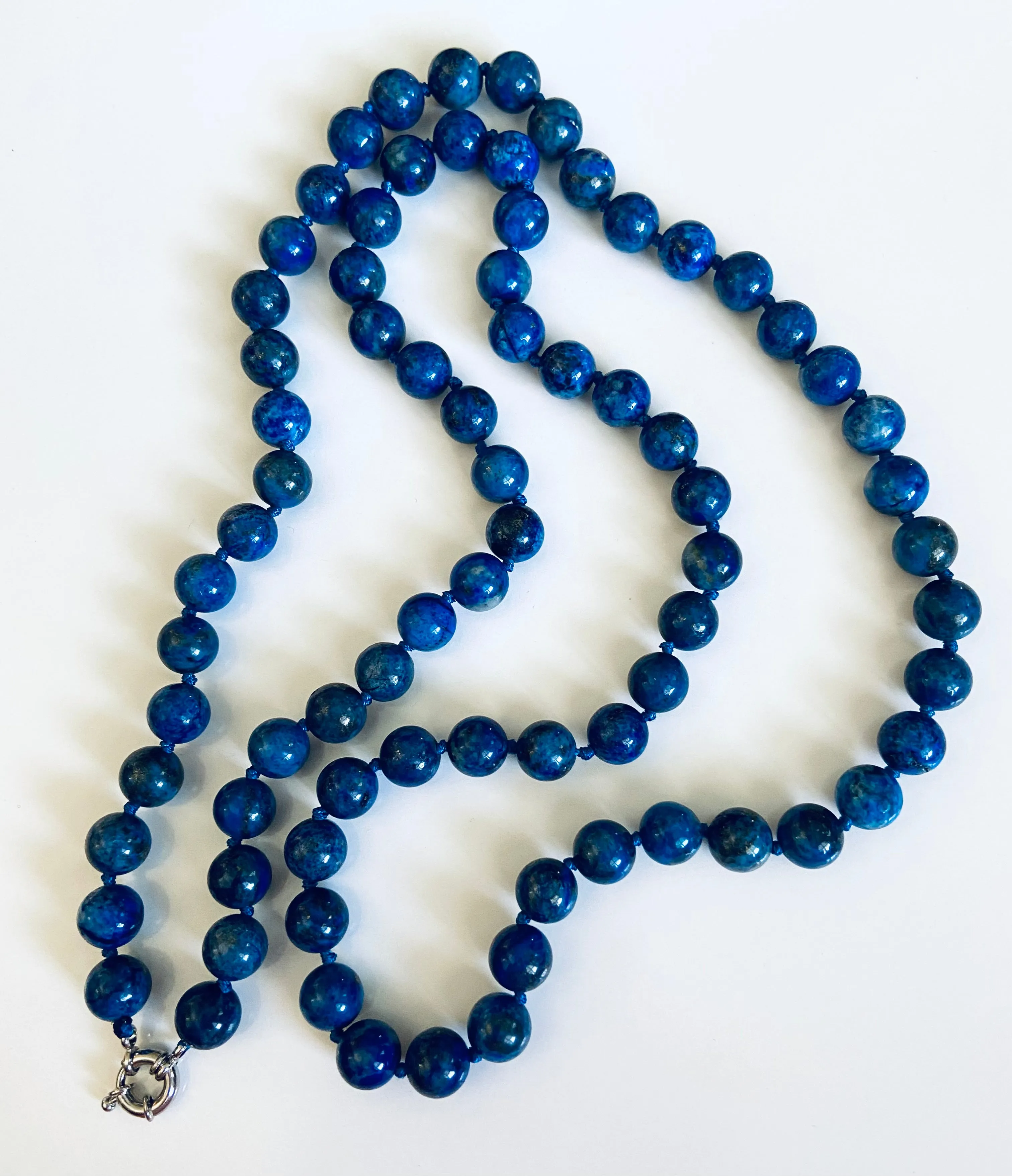 Classic Double-Knotted Lapis Lazuli Gemstone Necklace 36"