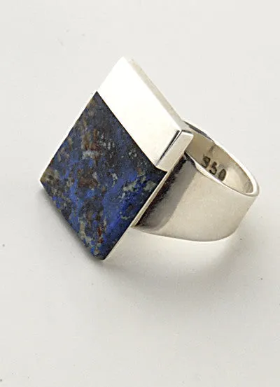 Collection Lourdes Hernandez ~ Silver Rectangle Ring with Natural Stones, adjustable