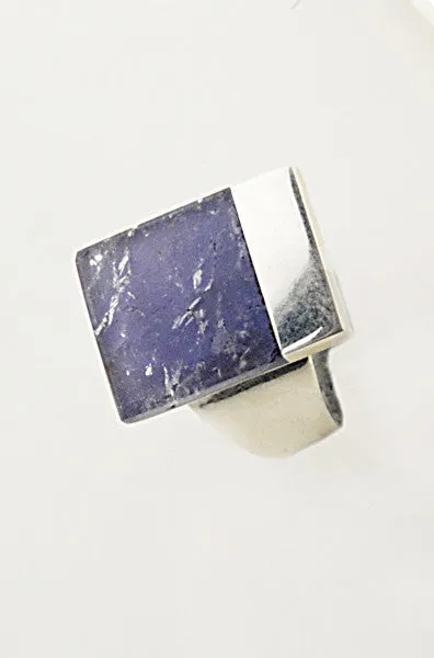 Collection Lourdes Hernandez ~ Silver Rectangle Ring with Natural Stones, adjustable