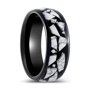 CONTELIS | Black Tungsten Ring White Turquoise Fragments Inlay