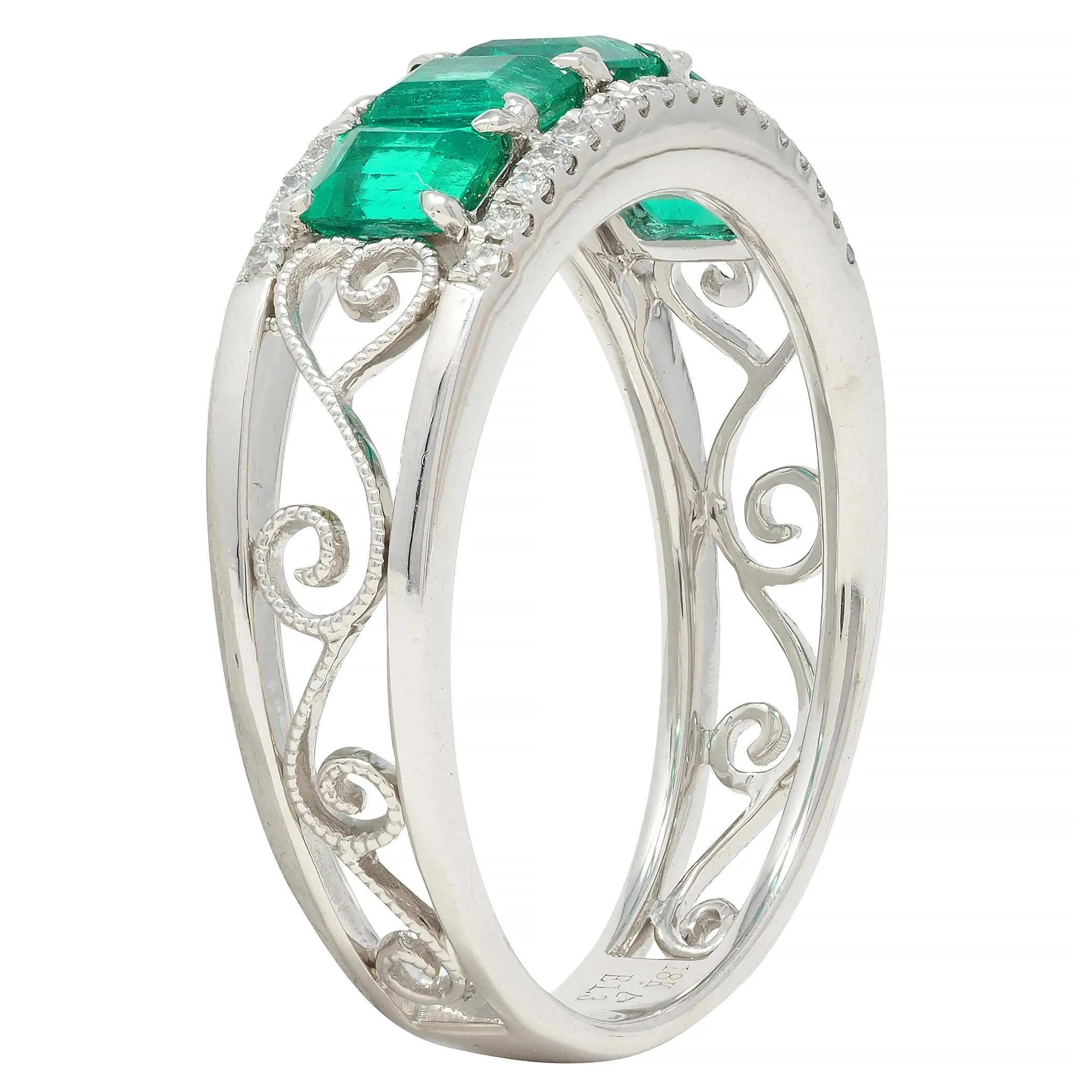 Contemporary 1.47 CTW Emerald Diamond 18 Karat White Gold Heart Band Ring