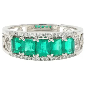 Contemporary 1.47 CTW Emerald Diamond 18 Karat White Gold Heart Band Ring