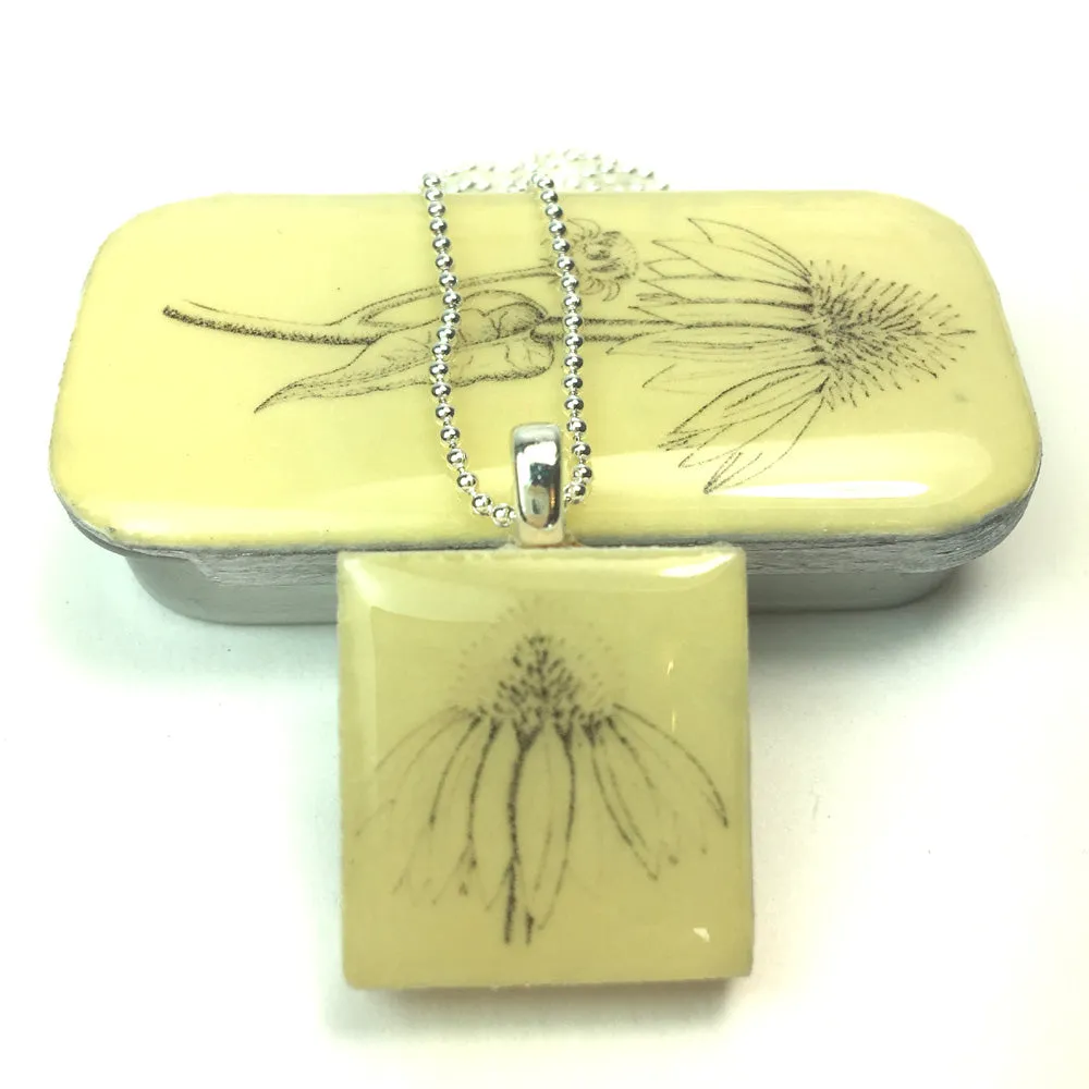 Cottage Garden Scrabble Tile Pendant and Teeny Tiny Tin - Echinacea