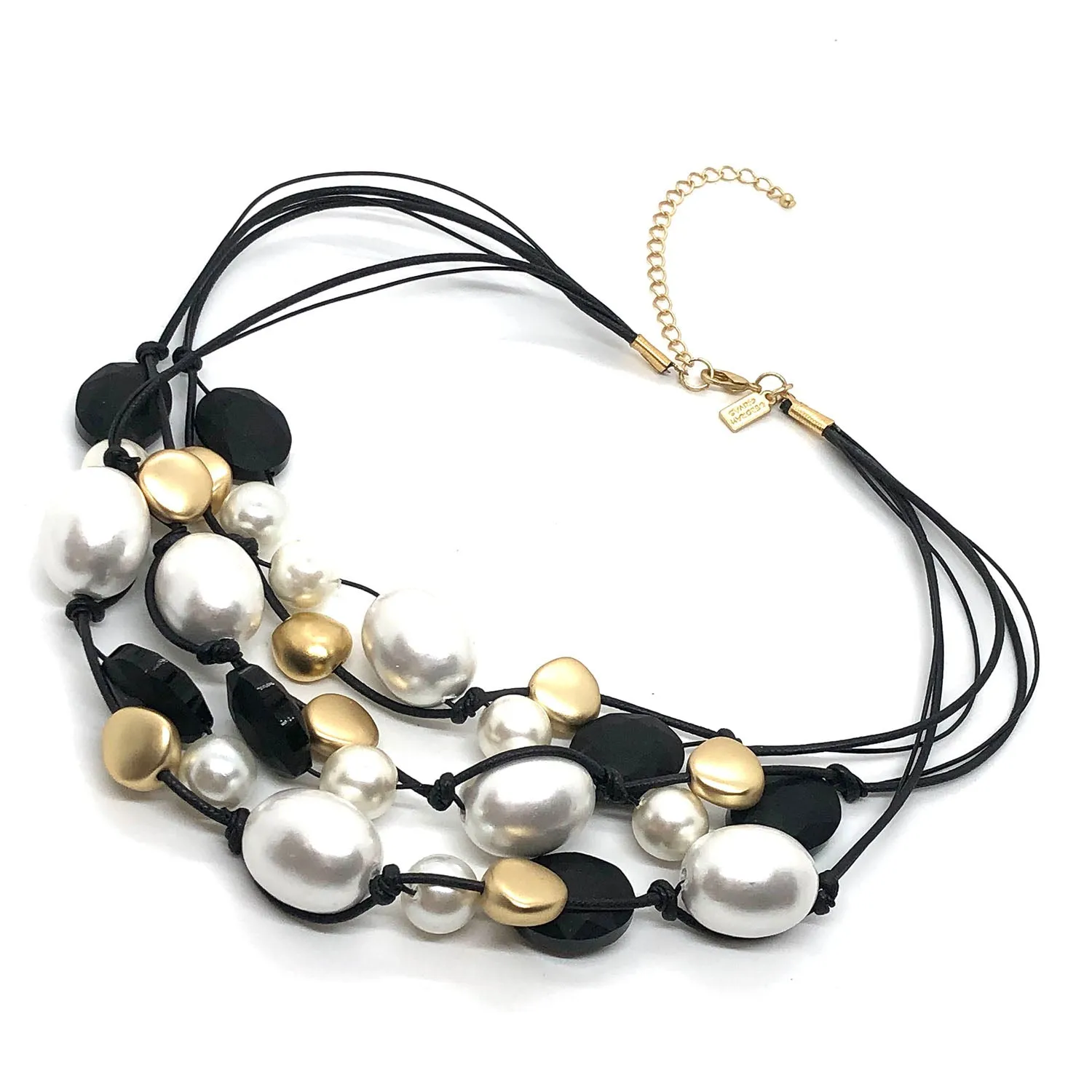 Cotton And Glass Pearl With Matte Black Crystal Torsade Necklace