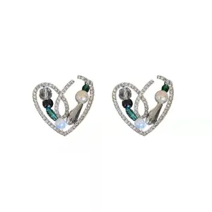 Crystal Embellished Heart Earrings with Gemstone Accents-jlt11650